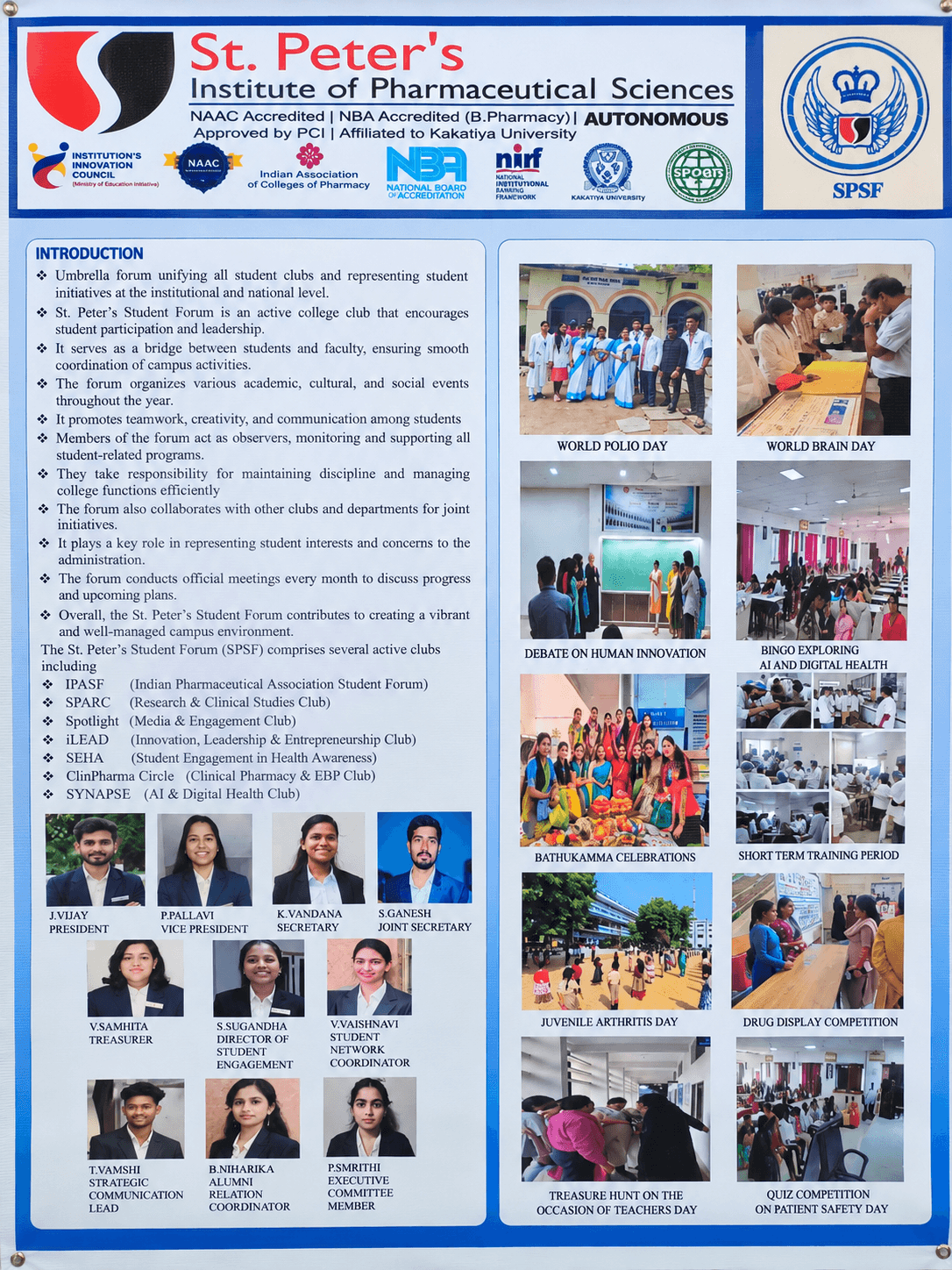 SPSF – St. Peter's Student Forum umbrella forum poster – unifying all student clubs and initiatives