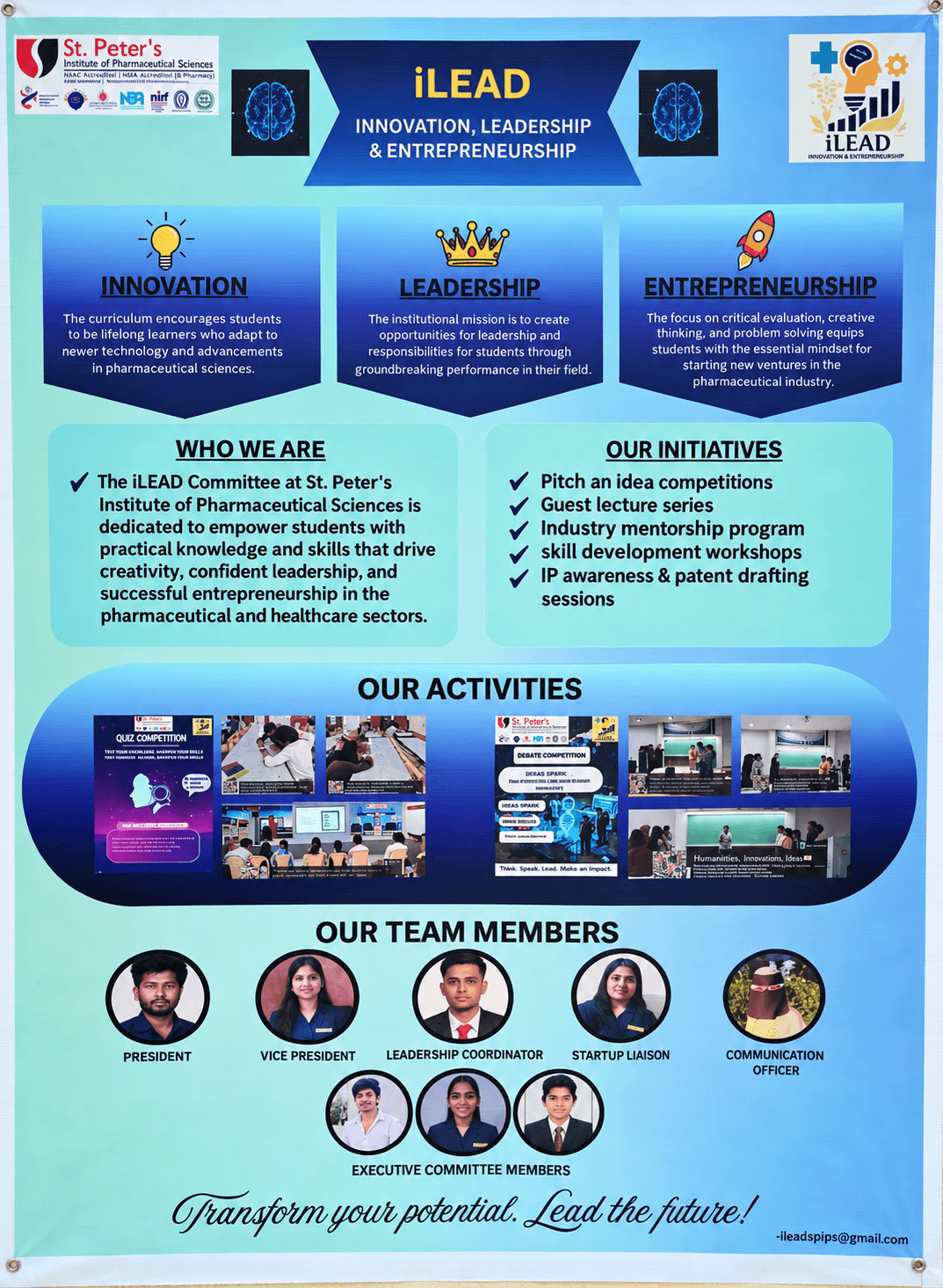 iLEAD – Innovation, Leadership & Entrepreneurship poster – initiatives and activities